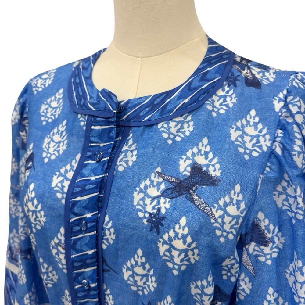 A Loves A Border Print Mandarin Collar Long Sleeve Button Front/Tie Maxi Dress - Picture 5 of 13